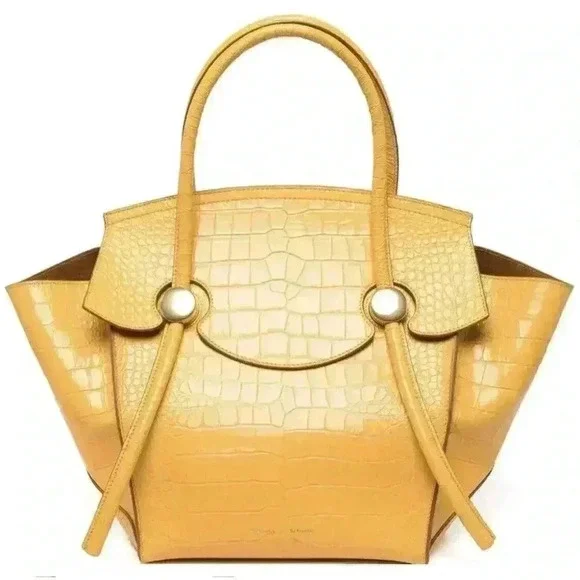 Proenza Schouler Croc Embossed Leather Pipe Tote Bag Small Yellow Citrus Purse - Picture 1 of 15